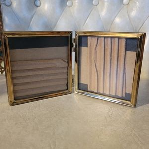 VTG Gold Brass Double Picture Frame Folding Office Desk Picture Frame